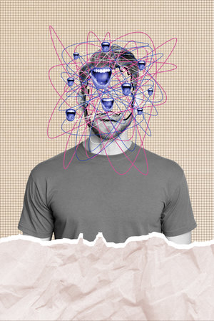 Trend artwork composite sketch image photo collage of portrait human face hole empty space young man...
