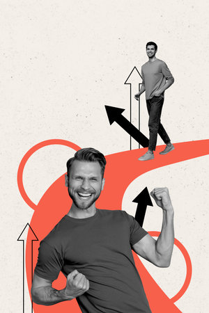 Composite artwork sketch image photo collage of grow business analyze arrow rich income success team...