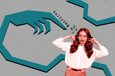 Composite trend artwork sketch image photo collage of office manager young woman cover ears burnout...