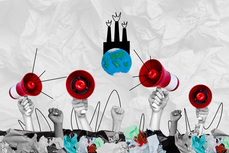 Trend artwork sketch image collage of ecological change garbage trash ecosystem nature pollution...