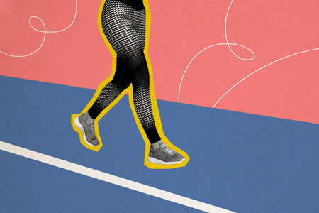 Composite photo collage of bodyless sportswoman run race competition finish road cardio training...
