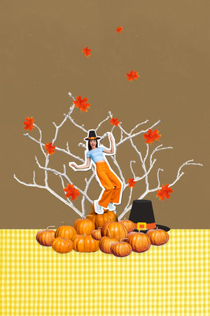 Composite trend artwork sketch image collage of autumn thanksgiving day tradition feast silhouette...