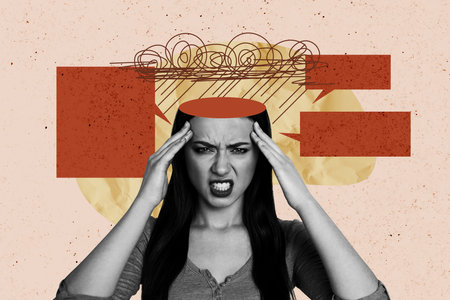 Composite trend artwork sketch image photo collage of copyspace young woman gesture half head open...