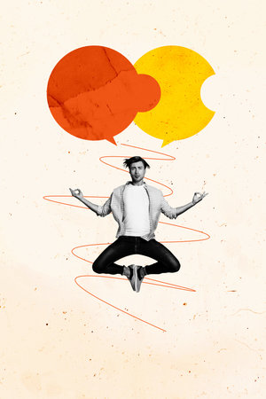 Composite trend artwork sketch image collage of copyspace draw speech cloud chatting sms social...