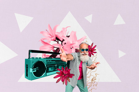 Composite trend sketch image photo collage of carefree party discotheque flower nature aged style...