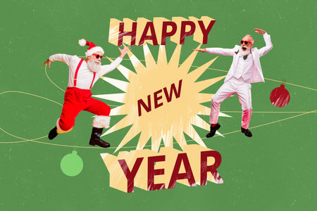 Composite trend artwork sketch image photo collage of winter holiday new year merry christmas two...