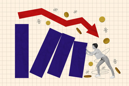 Composite trend artwork sketch photo collage of copybook page trader business arrow down crisis loss...