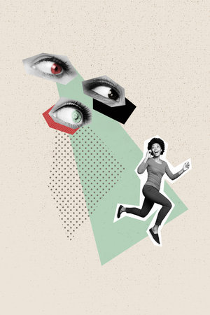Composite trend artwork image photo collage of silhouette young lady run talk call smartphone...