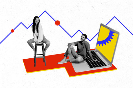 Composite trend artwork sketch image collage of graphics business trader success up team coworking...