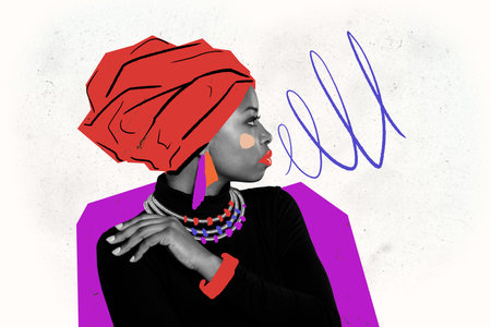 Composite trend artwork 3D sketch image photo collage of young lady african race makeup lipstick...