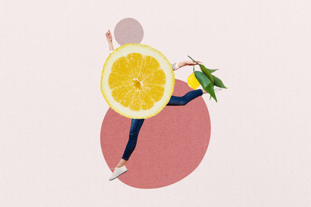 Composite collage image of funny lemon juice running hurry have fun dieting fantasy billboard comics zineの写真素材