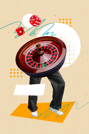 Composite trend artwork sketch photo collage of fragment bodyless legs wear shoes stand gambling roulette dice combination play egameの写真素材