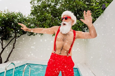 Photo of bachelor old man relax spa hotel recreation feel cool crazy x-mas private party wear sunglassの写真素材