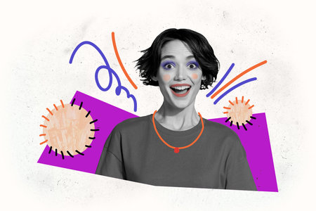 Composite trend artwork sketch image photo collage of young woman beautiful nice smile makeup...