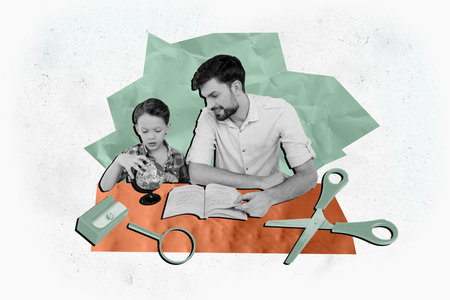 Composite trend artwork 3D sketch image photo collage of family father young man small boy do...