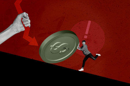 Composite trend artwork sketch image photo collage of trader business loss crisis inflation bank...