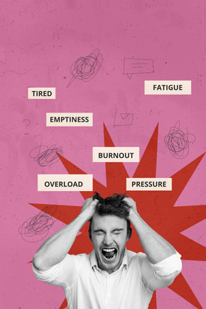 Composite sketch design artwork photo collage of young man scream loud voice face open mouth...