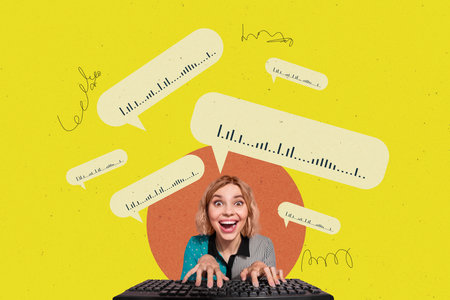 Composite trend artwork 3D sketch image collage of chatting message voice talk speech cloud audio...