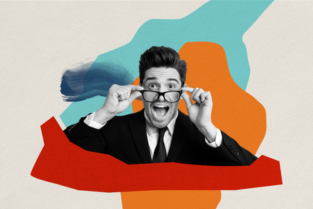 Composite photo collage of astonished angry businessman scream work problem hysterics wear formal...