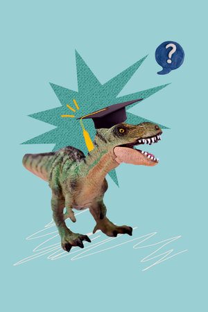 3D collage design composite trend artwork sketch of toy game play dinosaur ancient animal student...