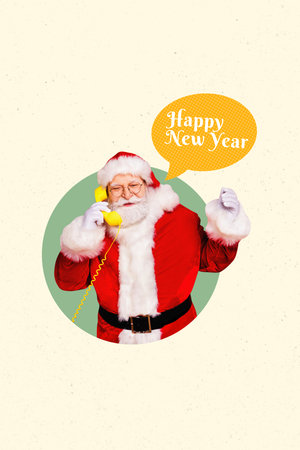 Creative artwork template sketch image 3D collage of spirit happy new year speech cloud banner aged man santa call talk landline phoneの写真素材