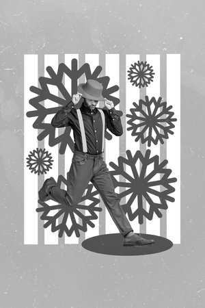 Creative photo collage artwork postcard poster picture brochure of glamour man hurry holiday event weekend isolated on painting backgroundの写真素材