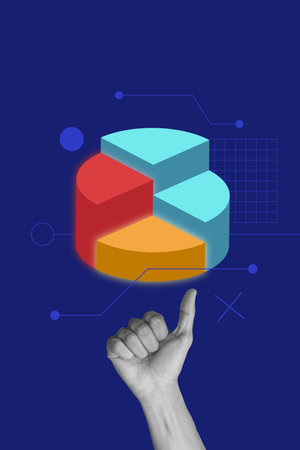 Trendy art creative vertical photo collage of hand show like gesture success diagram development concept growth feedbackの写真素材