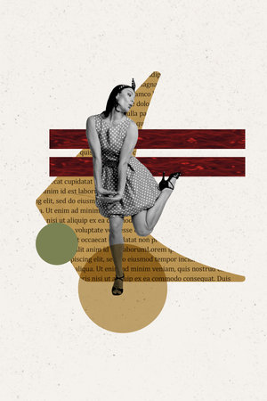 Sketch design trend artwork poster photo collage of pinup style fashion dress headband young lady model posing kiss flirty paper page bookの写真素材