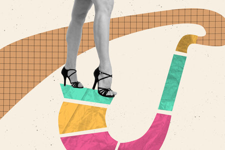 Composite art 3d creative image collage of sexy female legs stand path strategy city promenade walk leisure colorful lineの写真素材