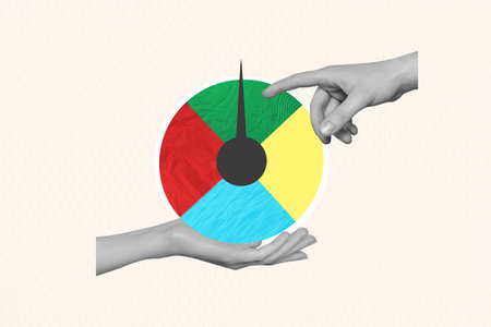 Composite art 3d creative image collage of hands show speedometer statistics success development deadline time imitation conceptの写真素材
