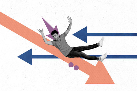 Composite trend artwork sketch image photo collage of huge arrow direction up trader business small...