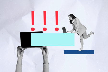 Trend artwork banner sketch 3D photo collage of hiring human resources occupation workspace hand...