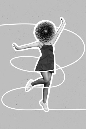 Collage 3d image of pinup pop retro sketch of carefree lady red flower instead of head isolated painting backgroundの写真素材