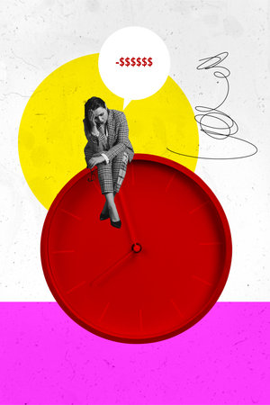 Composite artwork photo collage sketch of finance market currency dollars earnings deadline point...