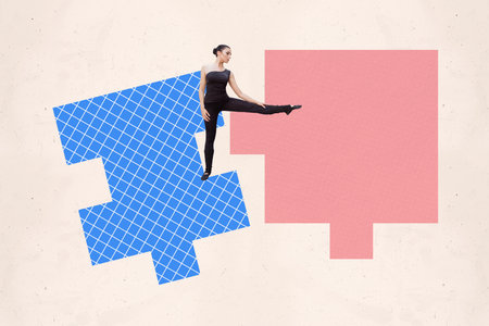 Trend artwork composite photo collage design of young woman ballerina uniform dance flexible stand huge size piece match puzzle fragmentの写真素材