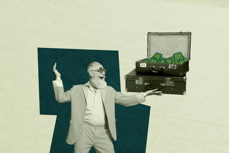 Composite 3D photo collage sketch of investment earnings market wealth bank market project earnings...