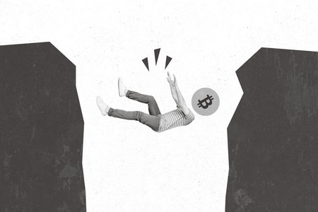 Collage photo concept economic collapse falling down bitcoin headless guy problems inflation...