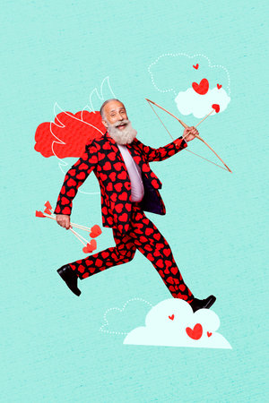 Composite trend artwork 3D sketch image photo collage of valentine love feeling heart like aged man...
