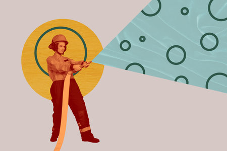 Poster image vertical photo collage of happy businesswoman hold clipboard paper documentation light bulb idea powerの写真素材