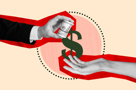 Art 3d banner collage of business people dollar roll cooperation success payment capital profit...