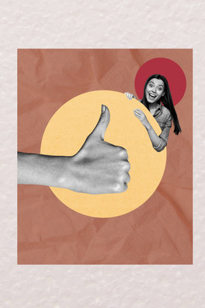 Trend artwork poster composite sketch image collage of sign gesture body language showing thumb like...