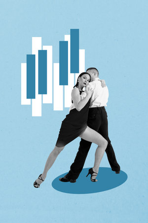 3D photo collage template trend artwork composite of dancer young man hold lady piano notes movement fashion beauty flexibility artisticの写真素材