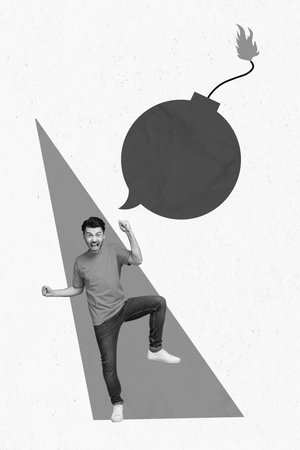 3d retro creative artwork template collage of guy bomb mind cloud ready burst empty space isolated painting backgroundの写真素材