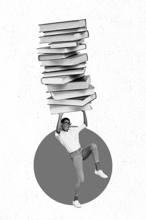 Template banner collage of smart student carry many books stackの写真素材