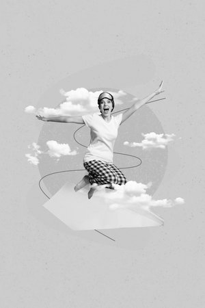 Photo picture creative 3d collage of happy beautiful lady have fun late morning weekend rest...