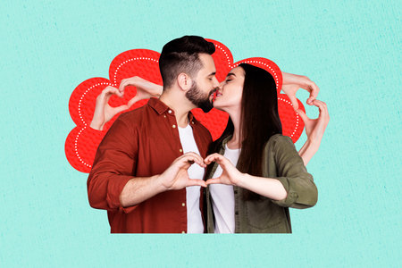 Composite trend artwork 3D sketch image photo collage of valentine love feeling like hand hold heart...