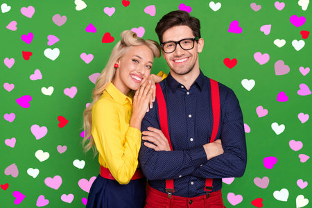Photo of young lovely couple feelings romance holiday love partners emotion leisure isolated over...