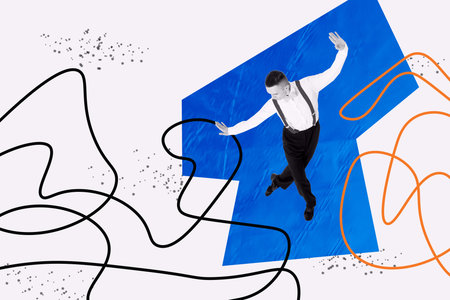 Poster sketch image artwork 3D photo collage of line illustration young man dance elegance performer choreography grace model poseの写真素材