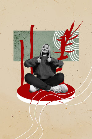 Template sketch image composite artwork collage of eastern oriental tradition silhouette bamboo plant young lady sit thumb upの写真素材