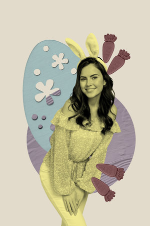 Composite sketch image design artwork collage of model posing smile bunny ear carrot celebrate...